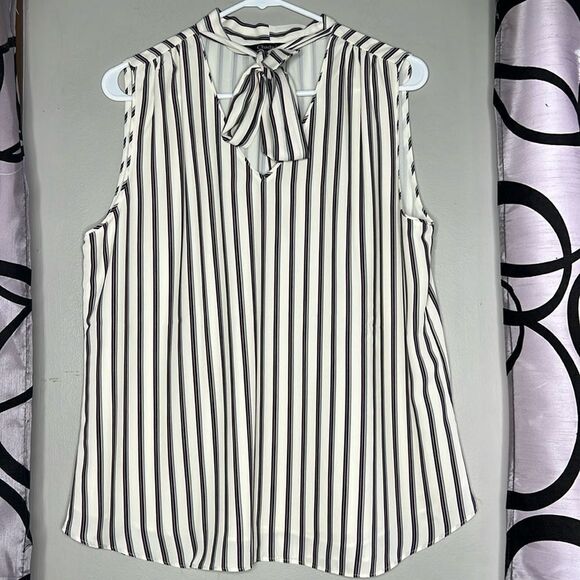 Chadwicks Blouse Striped Sleeveless Tie Neck Large - Picture 1 of 10